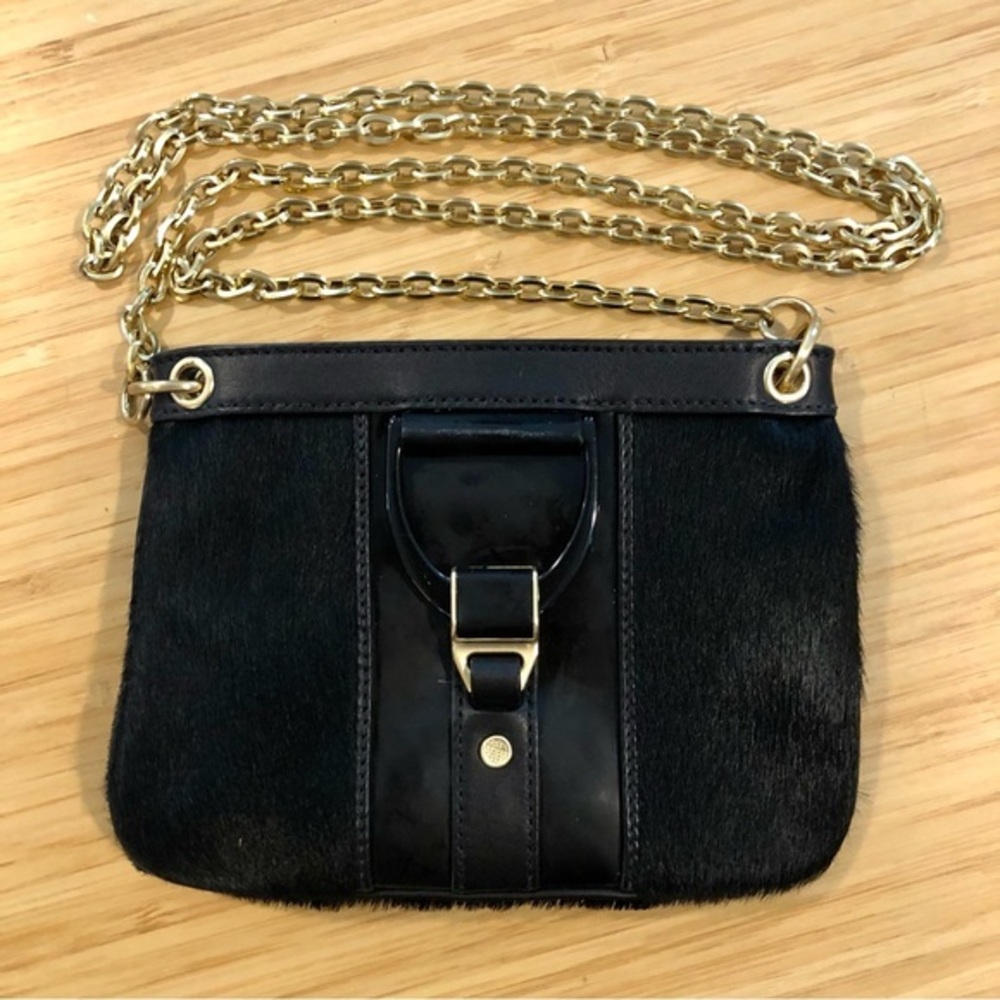Cole Haan Evening Clutch Gold Chain Crossbody Bag Fur